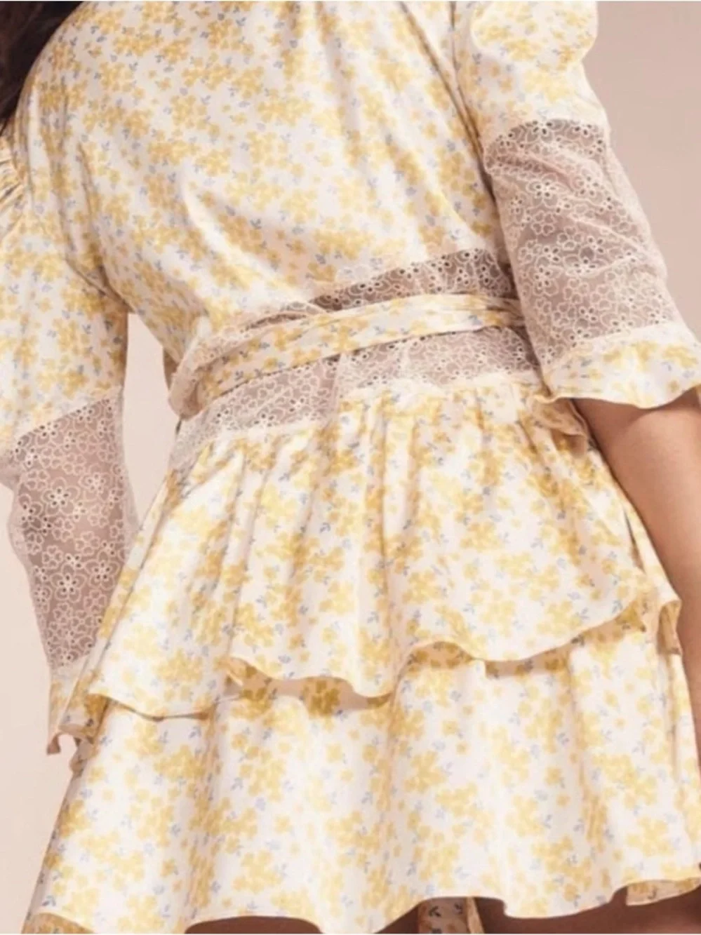NWT For Love and Lemons Yellow Floral Daffodil Lace Robe Dress L - Picture 5 of 16
